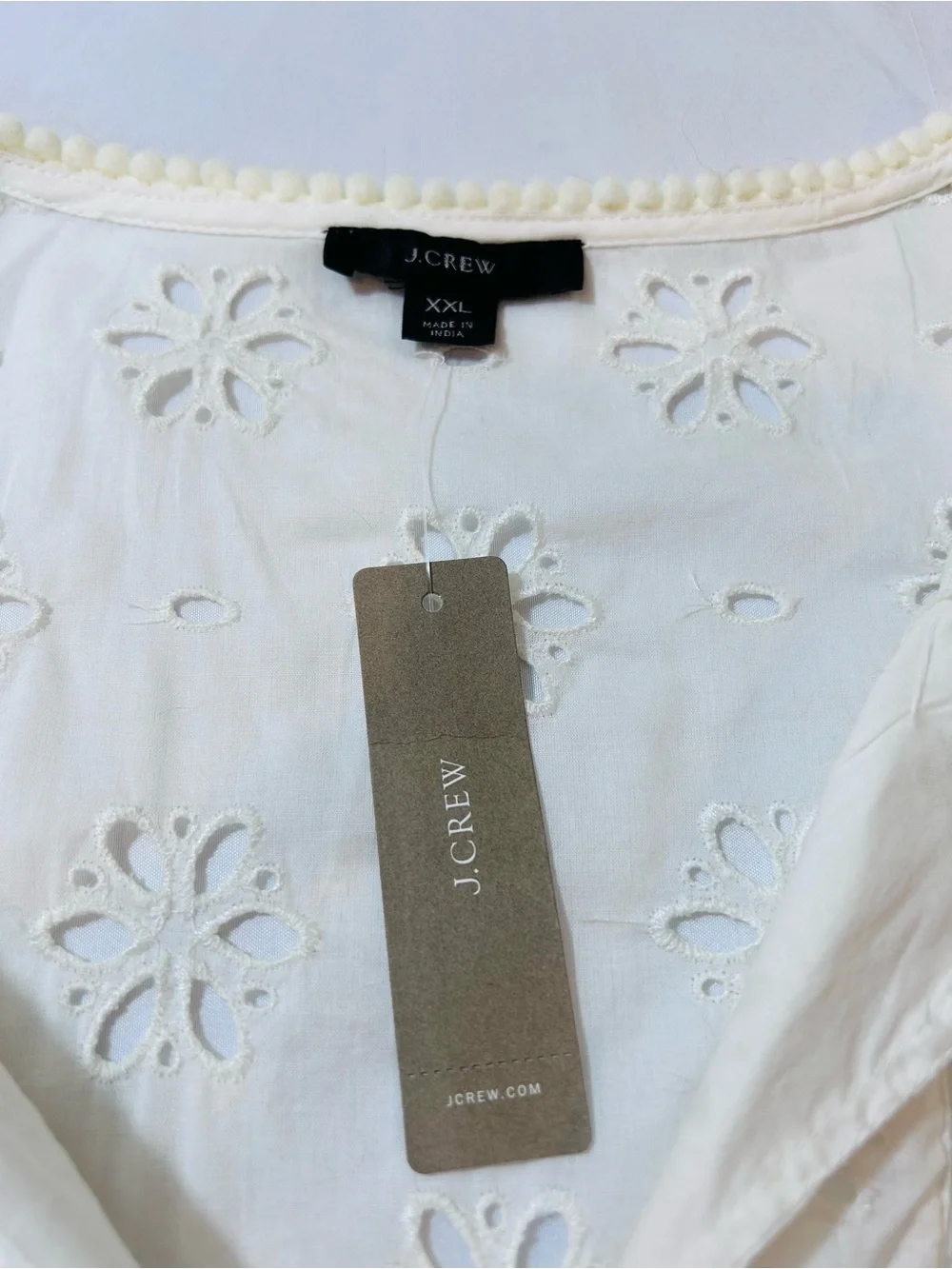 J. Crew NWT Eyelet Bib Tunic Swim Cover Up Cream Floral Pattern Cream Size XXL